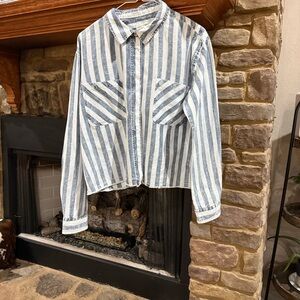 Thread & Supply Navy and White Striped Button Down Shirt